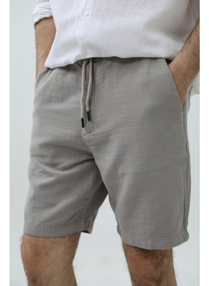 Cool Style Men's Light Grey Musli Laced Linen Shorts - Image 1